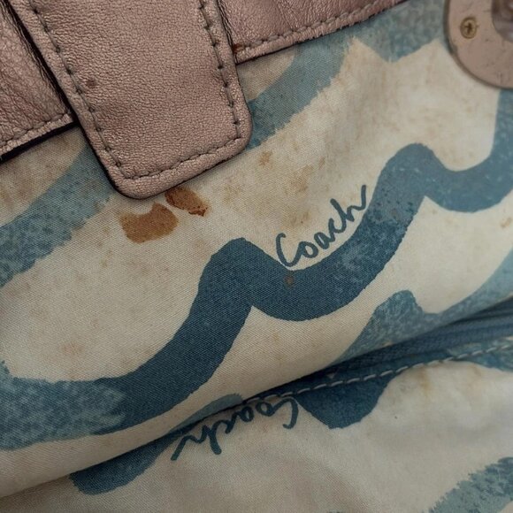 Auth COACH - 17031 Beige Pink Multi Canvas Leather Tote Bag - Picture 9 of 10